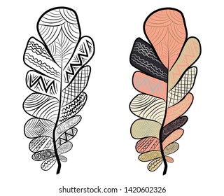 Cute hand drawn feather collection in scandinavian style. vector illustration.