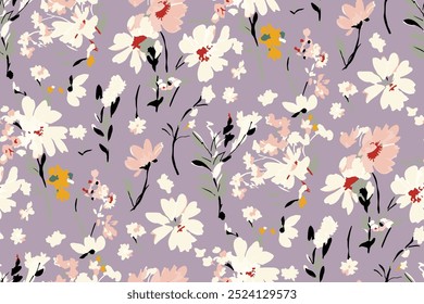 Cute hand drawn  feminine   seamless pattern with wildflowers.