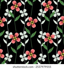 Cute hand drawn feminine seamless pattern with wildflowers