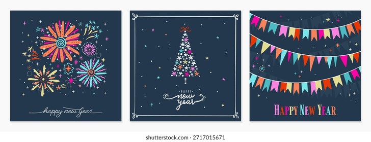 Cute hand drawn fireworks designs, colorful flyer templates, great for invitations, banners, wallpapers, cards - vector design
