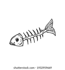 Cute hand drawn fish skeleton. Vector illustration