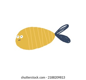 Cute hand drawn fish. yellow simple animal with big eyes and stripes.
Underwater world. Funny childish doodle style. Vector illustration isolated on white.