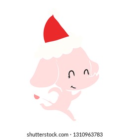 linda ilustración a color plano dibujada a mano de un elefante usando sombrero santa