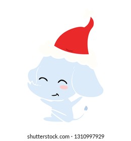 linda ilustración a color plano dibujada a mano de un elefante usando sombrero santa