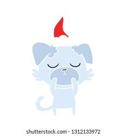 linda ilustración a color plano dibujada a mano de un perro usando sombrero santa