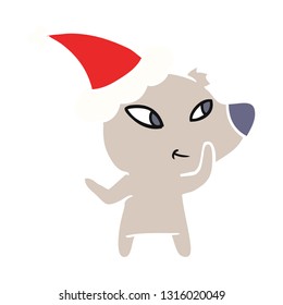 linda ilustración de color plano dibujada a mano de un oso con sombrero santa