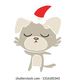 cute hand drawn flat color illustration of a dog wearing santa hat