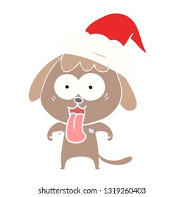cute hand drawn flat color illustration of a dog wearing santa hat