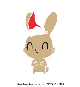 cute hand drawn flat color illustration of a rabbit wearing santa hat