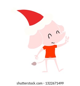 cute hand drawn flat color illustration of a elephant wearing santa hat