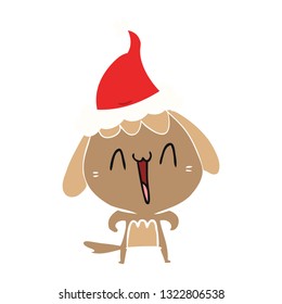 cute hand drawn flat color illustration of a dog wearing santa hat