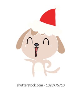 cute hand drawn flat color illustration of a dog wearing santa hat