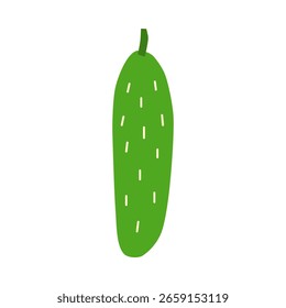 Ícone de pepino plano desenhado à mão bonito isolado no fundo branco. Colheita de verão e outono. Comida vegetariana saudável.