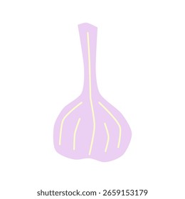 Icono de ajo plano dibujado a mano lindo aislado sobre fondo blanco. Comida vegetariana saludable. Cosecha de verano y otoño.