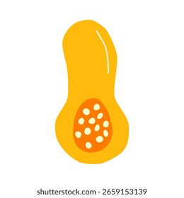 Bonito mão desenhado plano de abóbora de butternut polpa isolada no fundo branco. Comida vegetariana saudável. Colheita de verão e outono.