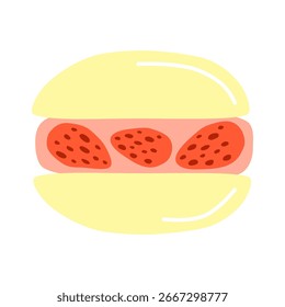 Bonito mão desenhado macaroon morango plana com bagas isoladas no fundo branco. Sobremesa de morango.