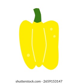 Pimienta amarilla plana dibujada a mano linda aislada sobre fondo blanco. Comida vegetariana saludable. Cosecha de verano y otoño.