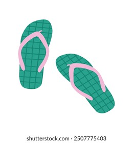 Cute hand drawn flip flops, cartoon flat vector illustration isolated on white background. Summer shoes, sandals or beach footwear.