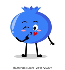 Cute Hand Drawn Flirty blueberry Blowing A Kiss