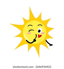 Bela Mão Desenhada Flerte Sol Soprando Um Beijo