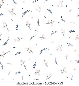 Cute hand drawn floral ditsy seamless pattern, lovely flower background, great for textiles, banners, wallpaper - vector design