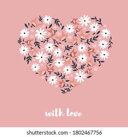 Cute hand drawn floral ditsy heart, great for textiles, banners, wallpaper - vector design