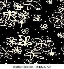 Cute hand drawn floral fllower field pattern