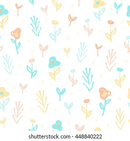 Cute hand drawn floral pattern. Vector seamless illustration
