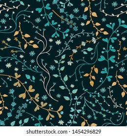 Cute hand drawn floral seamless pattern, fun sketch branches and flowers background - great for seasonal summer or fall fashion prints, backdrops, wallpapers, wrapping paper, decoration, textiles