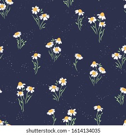 Cute hand drawn floral seamless pattern, chamomile flowers background, great for textiles, wrapping, banner, wallpaper - vector design