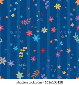Cute hand drawn floral seamless pattern, cute doodle flowers background, great for textiles, banners, wallpaper, wrapping - vector design