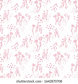 Cute hand drawn floral seamless pattern, lovely doodle flowers spring background, great for textiles, banners, wallpapers, wrapping - vector design