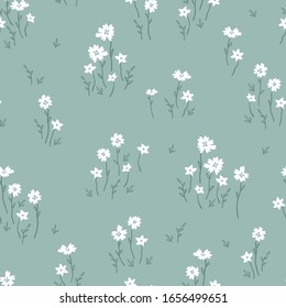 Cute hand drawn floral seamless pattern, flower meadow background, great for textiles, banners, wallpapers, vector design