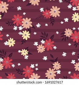 Cute hand drawn floral seamless pattern, flower background, great for summer or spring textiles, banners, wallpapers, wrapping - vector design