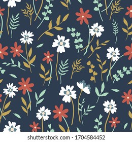 Cute hand drawn floral seamless pattern, lovely flower meadow background, great for spring or summer textiles, banners, wallpaper, wrapping - vector design