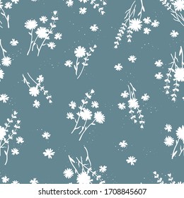 Cute hand drawn floral seamless pattern, lovely flower meadow background, great for spring or summer textiles, banners, wallpaper, wrapping - vector design