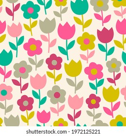Cute hand drawn floral seamless pattern background.