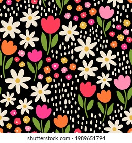 Cute hand drawn floral seamless pattern background.