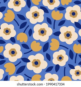 Cute hand drawn floral seamless pattern background.