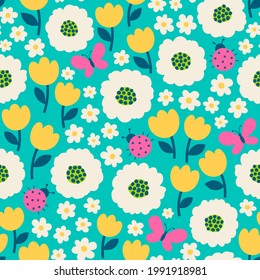 Cute hand drawn floral seamless pattern background.