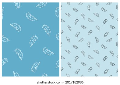 Patrones de vectores florales sin soldadura con hojas negras y blancas aisladas en un fondo azul claro. Sencilla impresión de jardín abstracto ideal para tejidos, textiles.