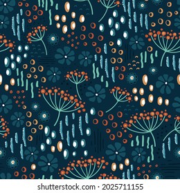 Cute hand drawn floral seamless pattern, vibrant colors, great for textiles, banners, wallpapers, wrapping, surfaces - vector design