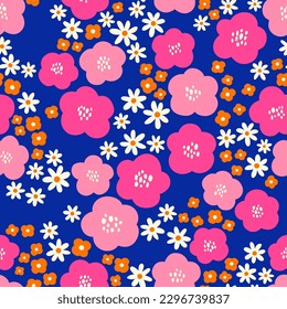 Cute hand drawn floral seamless pattern background.