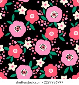 Cute hand drawn floral seamless pattern background