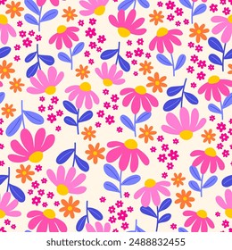 Lindo diseño de fondo de patrón sin costura floral dibujado a mano para la temporada de primavera.