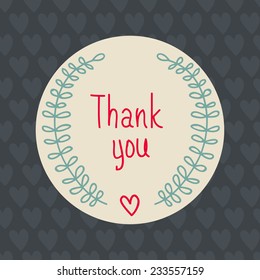 Cute hand drawn floral vector "Thank you" round tag. Can be used for gifts, as sticker.