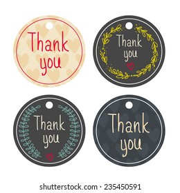 Cute hand drawn floral vector "Thank you" round tags set. Can be used for gifts, as stickers. 