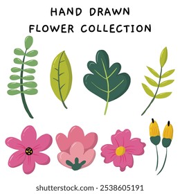 cute hand drawn flower and leaf collection