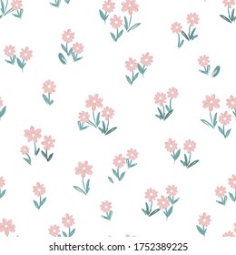 Cute hand drawn flower meadow seamless pattern, lovely spring or summer background, great for textiles, banners, wallpapers, wrapping - vector design