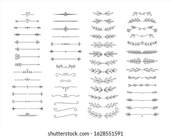 Cute Hand drawn flower ornament text dividers, arrows and laurel design elements.